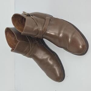 0104 Vintage Florsheim Mens Size 9 D Cognac Brown Leather Ankle Belt Vibram Boot